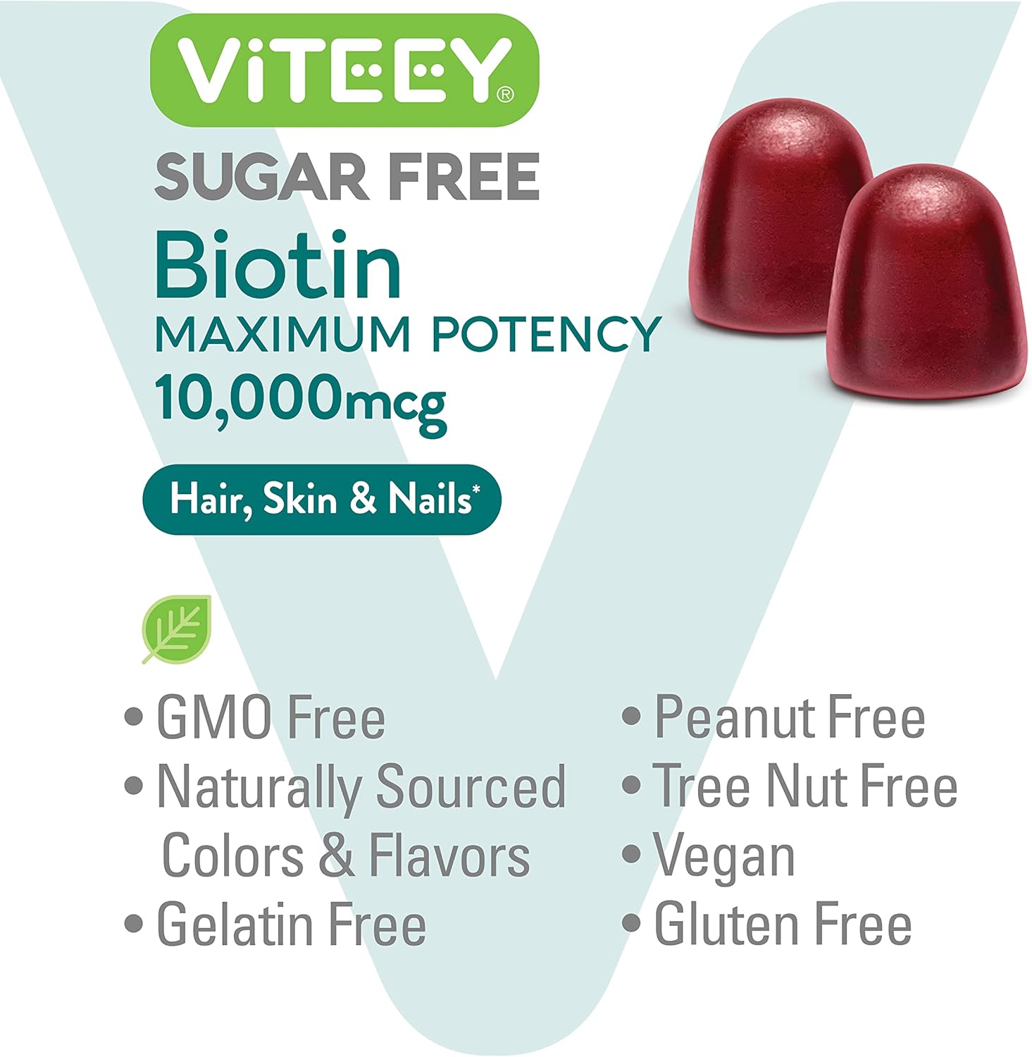 10,000mcg Biotin Gummies for Hair, Skin, Nails - Sugar-Free - Hair Growth, Healthy Skin, Strong Nails - Vegan, Gluten-Free - Berry Flavor