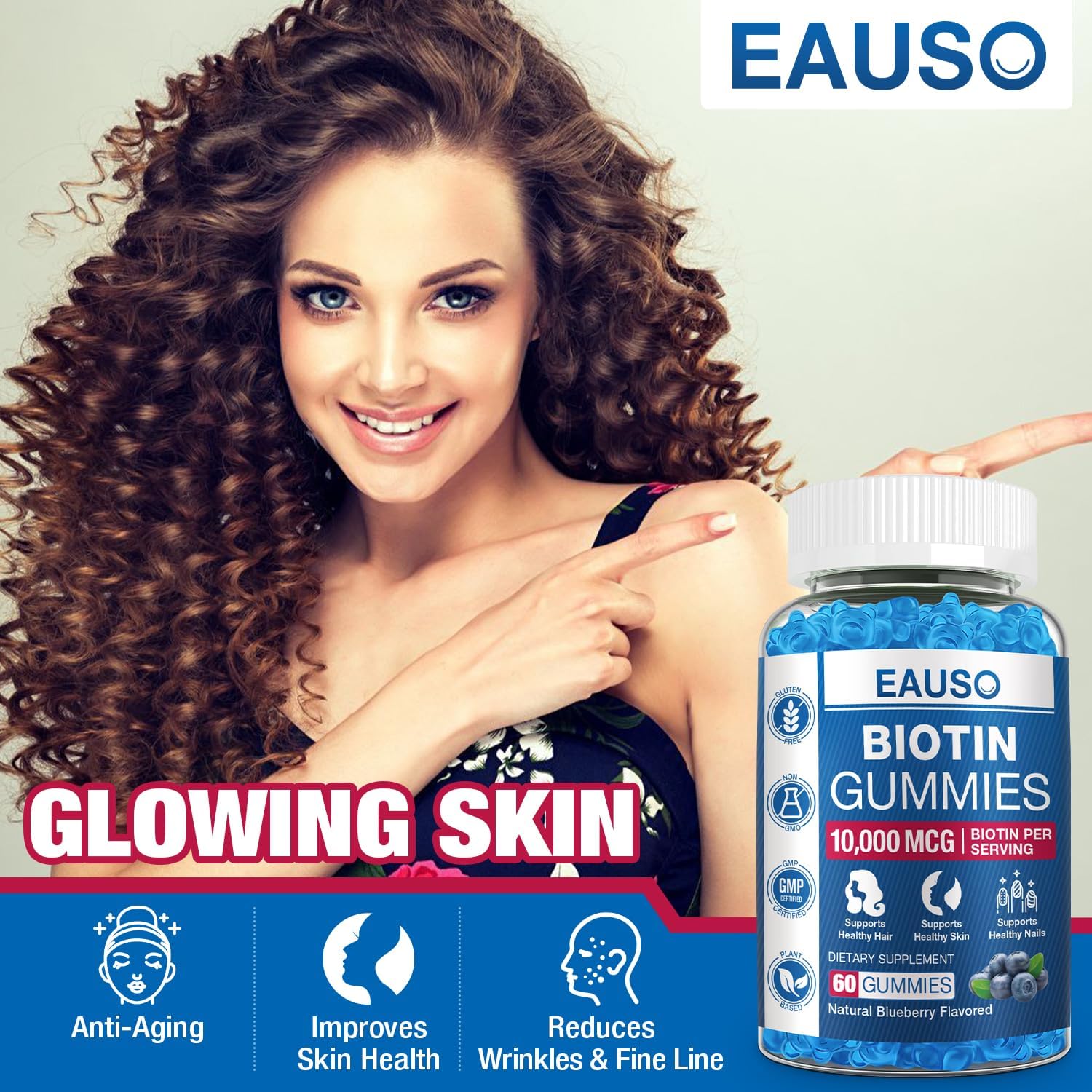 10,000mcg Extra Strength Biotin Gummies for Hair, Skin, Nails - 60 ct - Vegan, Non-GMO Supplement