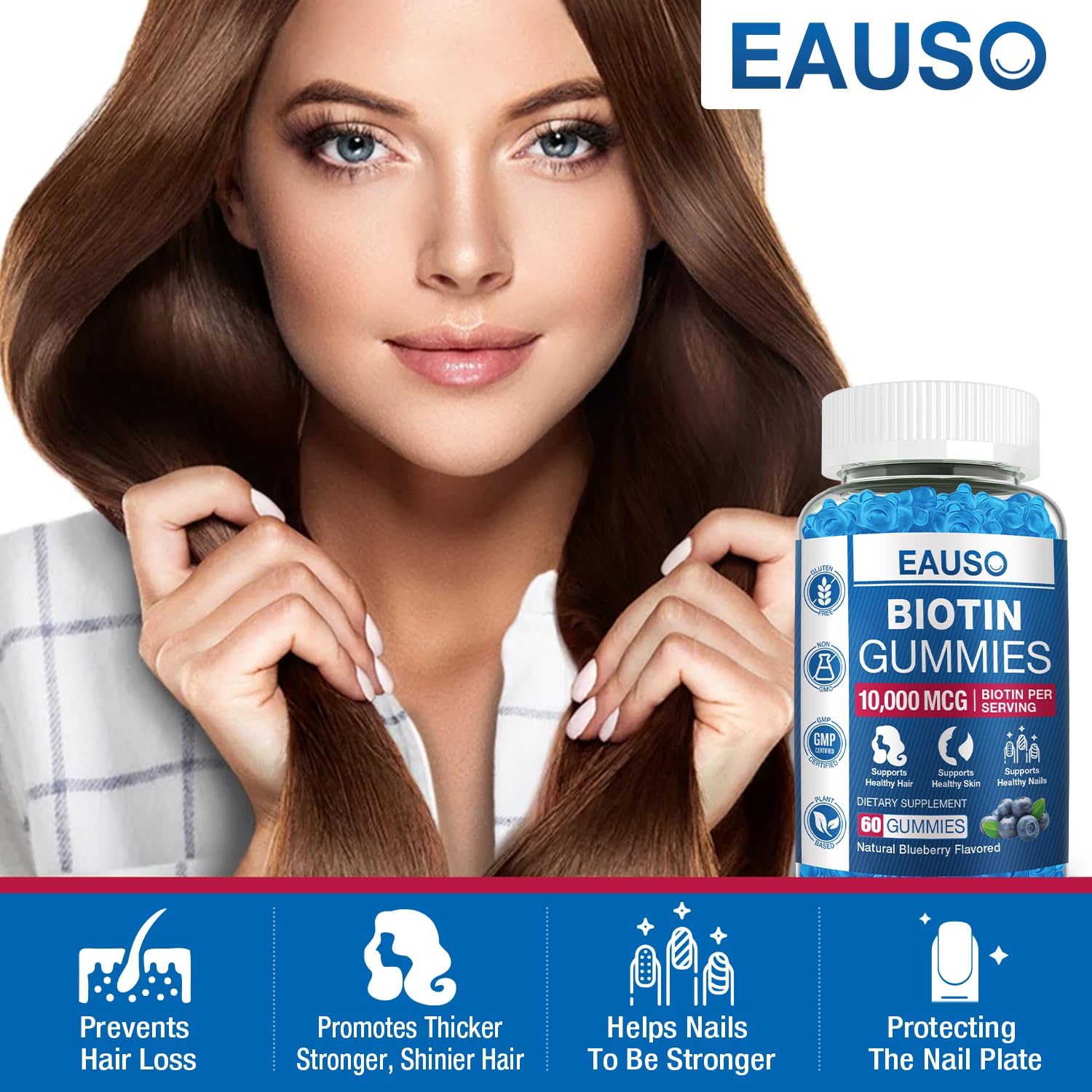 10,000mcg Extra Strength Biotin Gummies for Hair, Skin, Nails - 60 ct - Vegan, Non-GMO Supplement