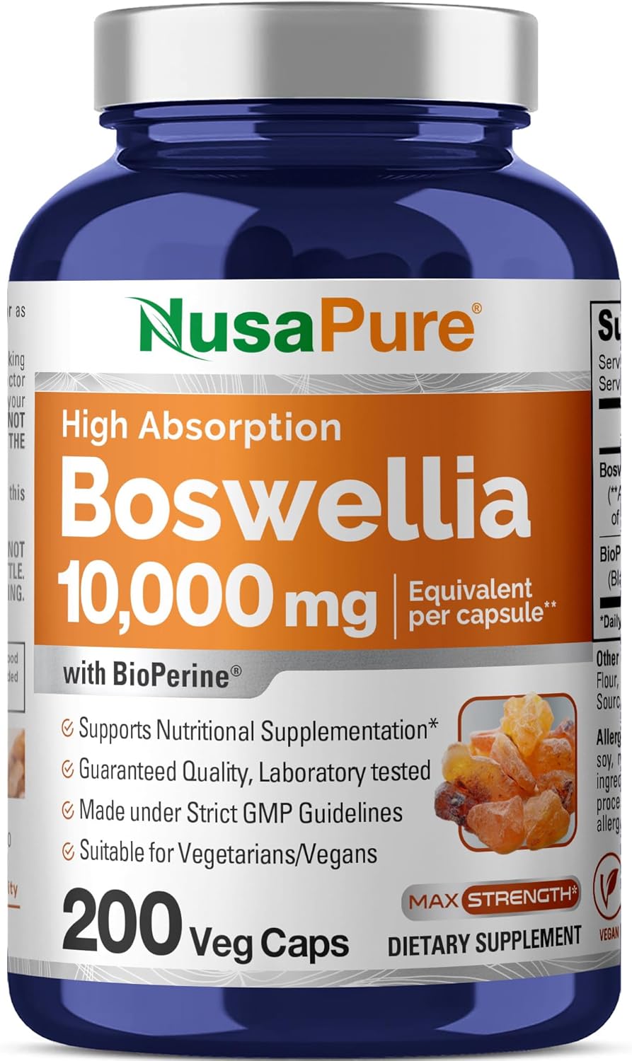 10,000mg Boswellia Serrata Extract Capsules - 200 Count (20:1 Extract, Non-GMO, Vegan, with Bioperine) - Ayurvedic Frankincense Herb