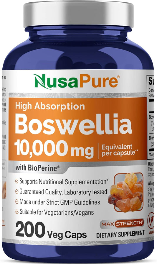 10,000mg Boswellia Serrata Extract Capsules - 200 Count (20:1 Extract, Non-GMO, Vegan, with Bioperine) - Ayurvedic Frankincense Herb