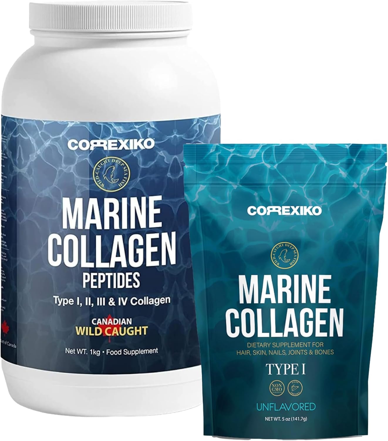 10,000mg Double Hydrolyzed Marine Collagen Powder - Unflavored Bundle for Hair, Skin & Nails - 1kg & 5oz - Maximum Absorption Formula
