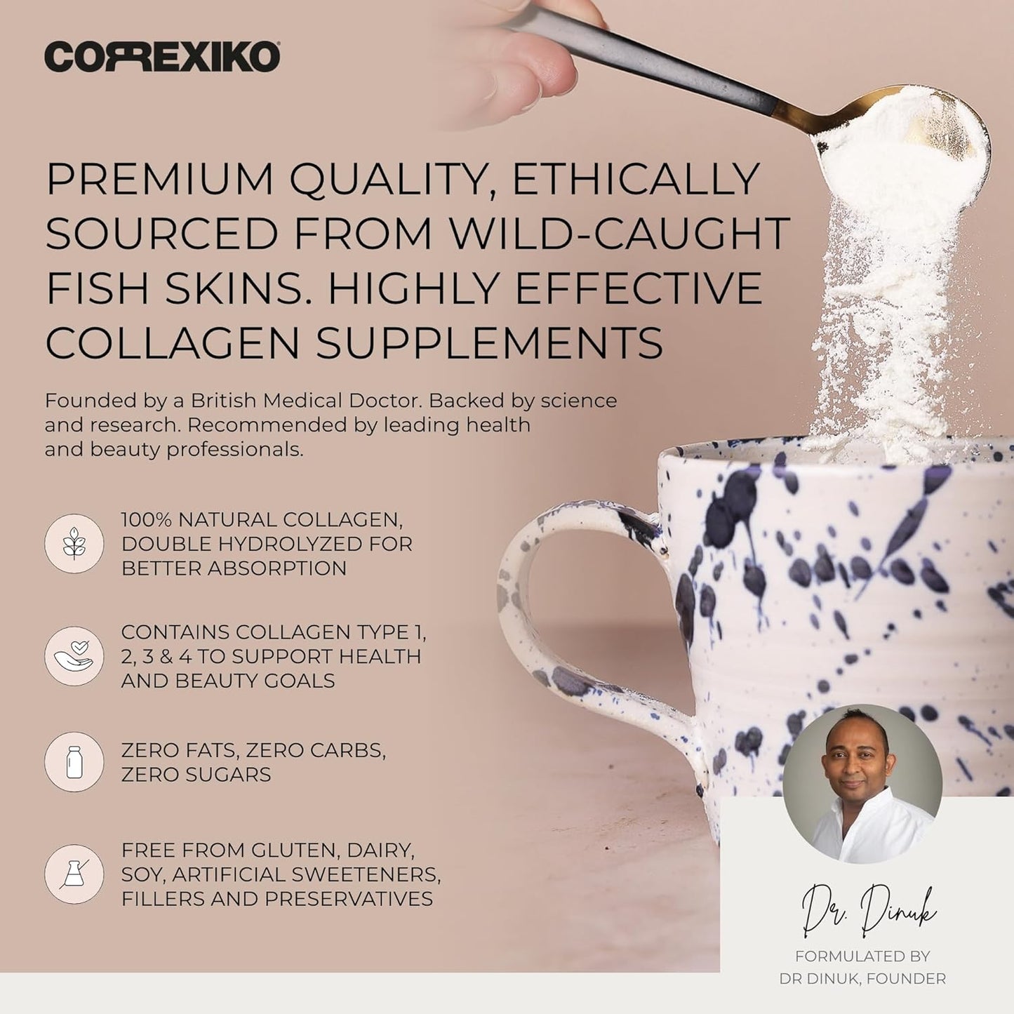 10,000mg Double Hydrolyzed Marine Collagen Powder - Unflavored Bundle for Hair, Skin & Nails - 1kg & 5oz - Maximum Absorption Formula