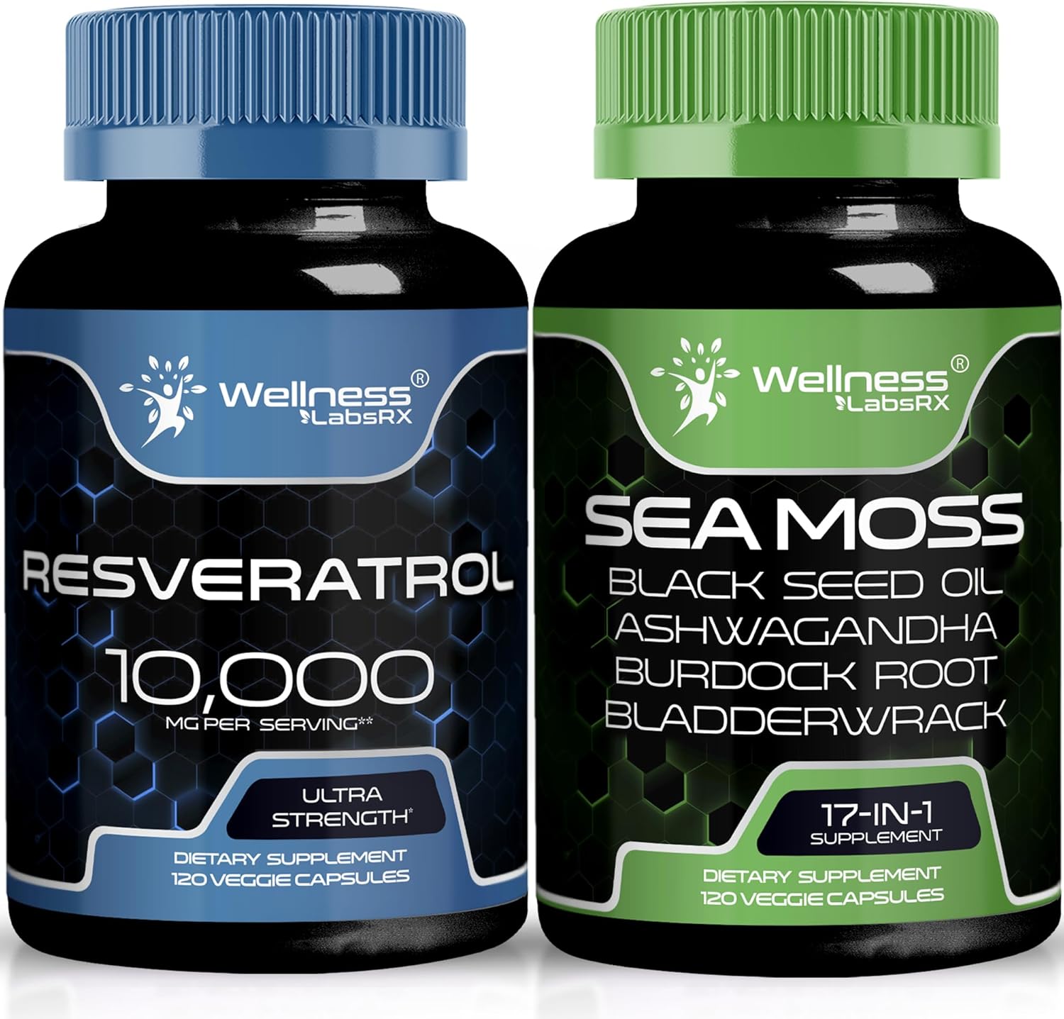 10,000mg Resveratrol Capsules with Irish Sea Moss - Powerful Antioxidant Supplement