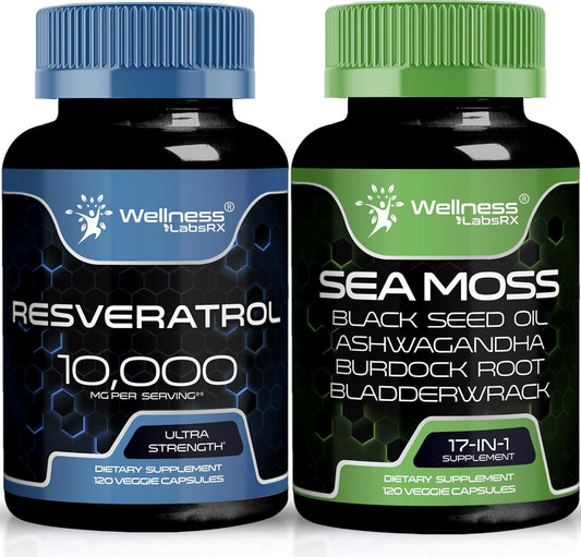 10,000mg Resveratrol Capsules with Irish Sea Moss - Powerful Antioxidant Supplement