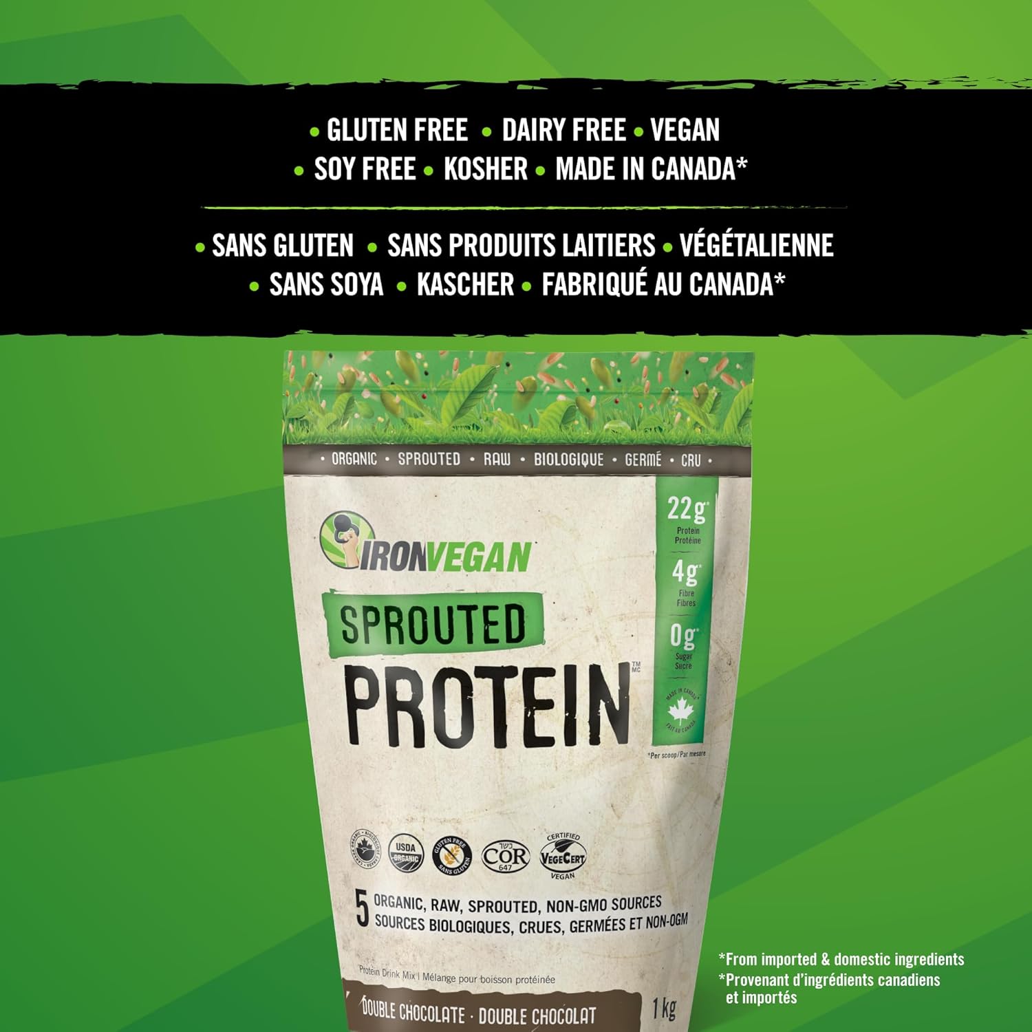 1000g IRONVEGAN Chocolate Sprouted Protein Blend for Athletes