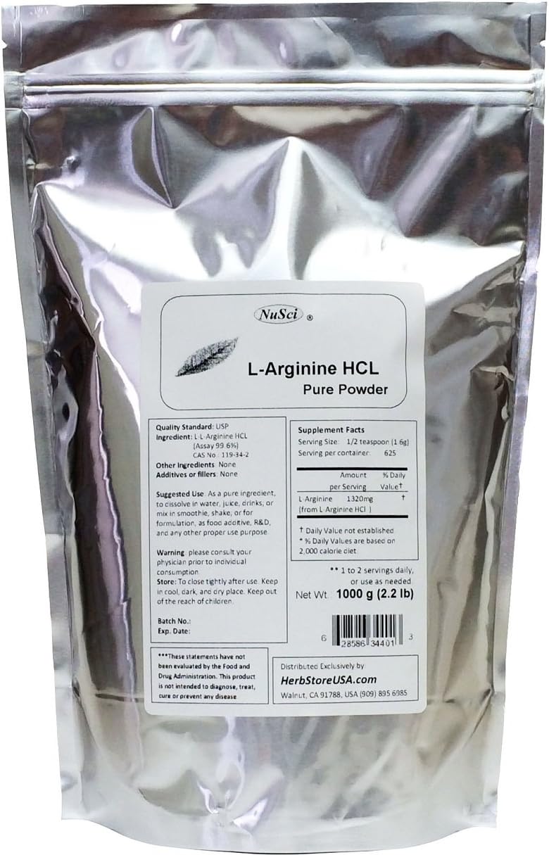 1000g NuSci L-Arginine HCl Pure Powder for Muscle Support and Athletic Performance Boost