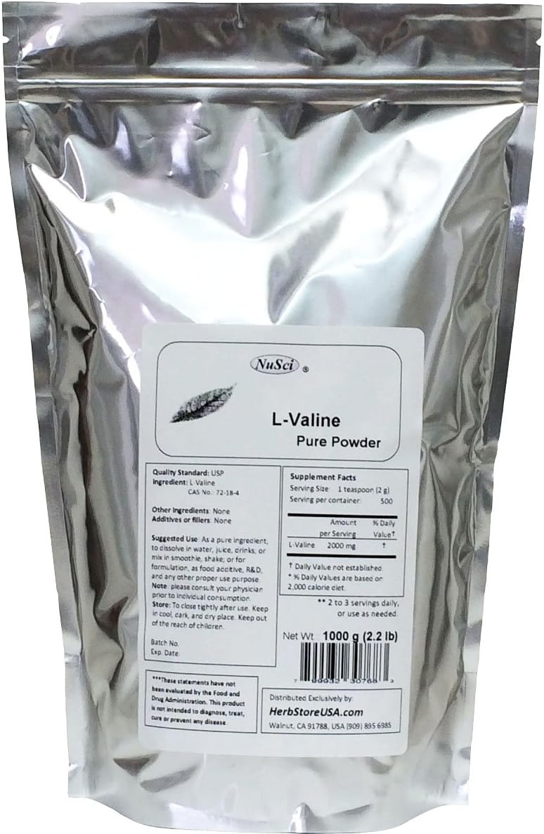 1000g NuSci L-Valine Amino Acid Powder - Pure and High-Quality Formula (2.2 Lb)