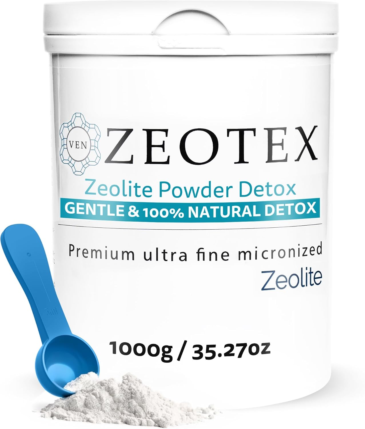 1000g Zeotex Zeolite Powder for Full Body Detox Cleanse - Micronized Zeolite Toxin Remover for Food and Juice Detox