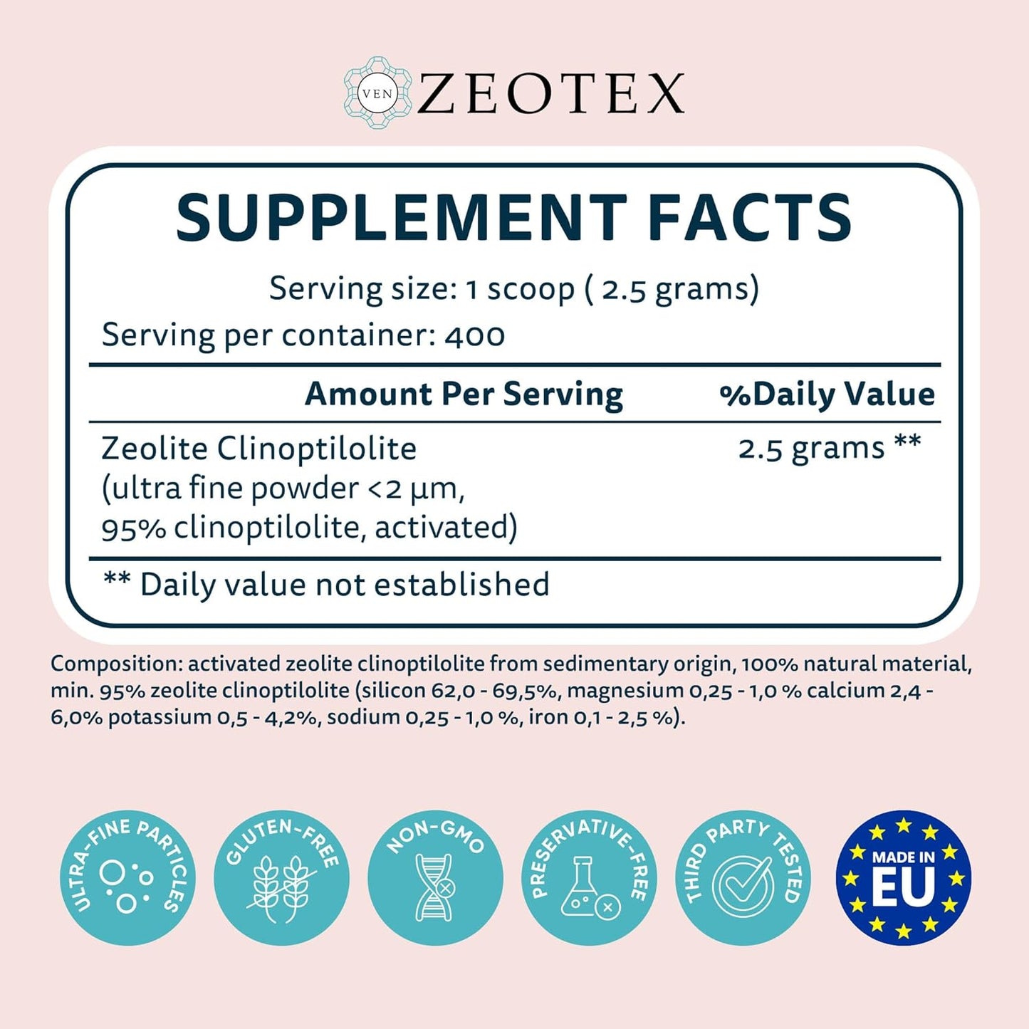 1000g Zeotex Zeolite Powder for Full Body Detox Cleanse - Micronized Zeolite Toxin Remover for Food and Juice Detox
