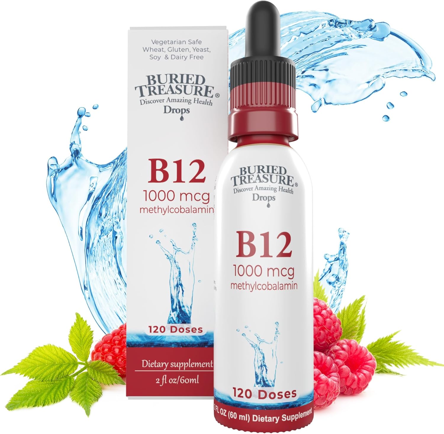 1000mcg Vitamin B12 Methylcobalamin Drops - Sublingual, Alcohol-Free, Vegan, Raspberry Flavor - 2 oz Bottle, 120 Servings - Accurate Dosing