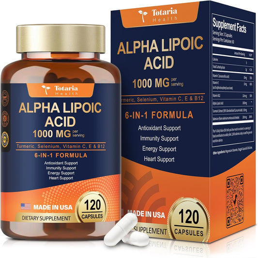 1000mg ALA Supplement Capsules for Neuropathy Support and Anti-Aging - Totaria Alpha Lipoic Acid for Overall Health
