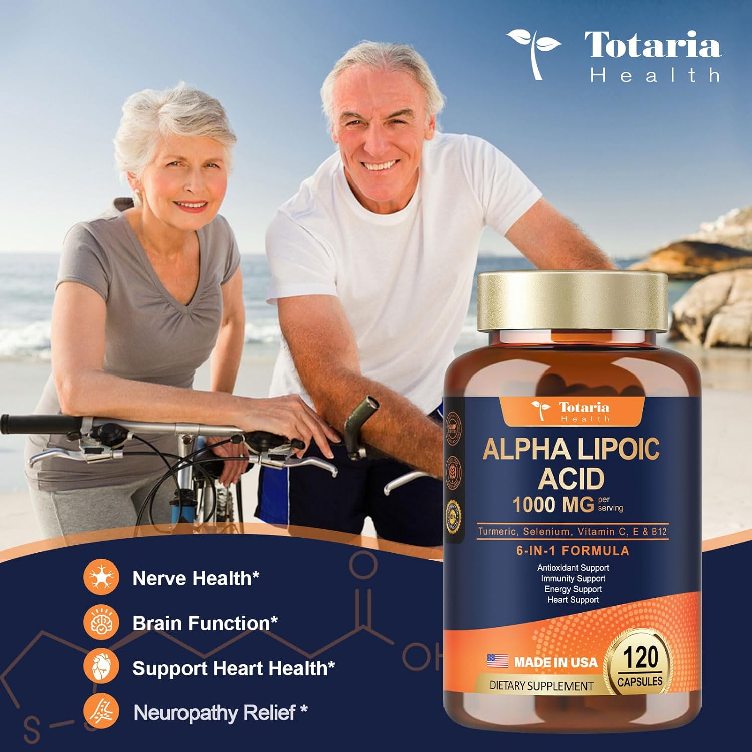 1000mg Alpha Lipoic Acid Capsules for Neuropathy Support & Antioxidant Boost - Vegan & Gluten Free Neuropathy Supplement
