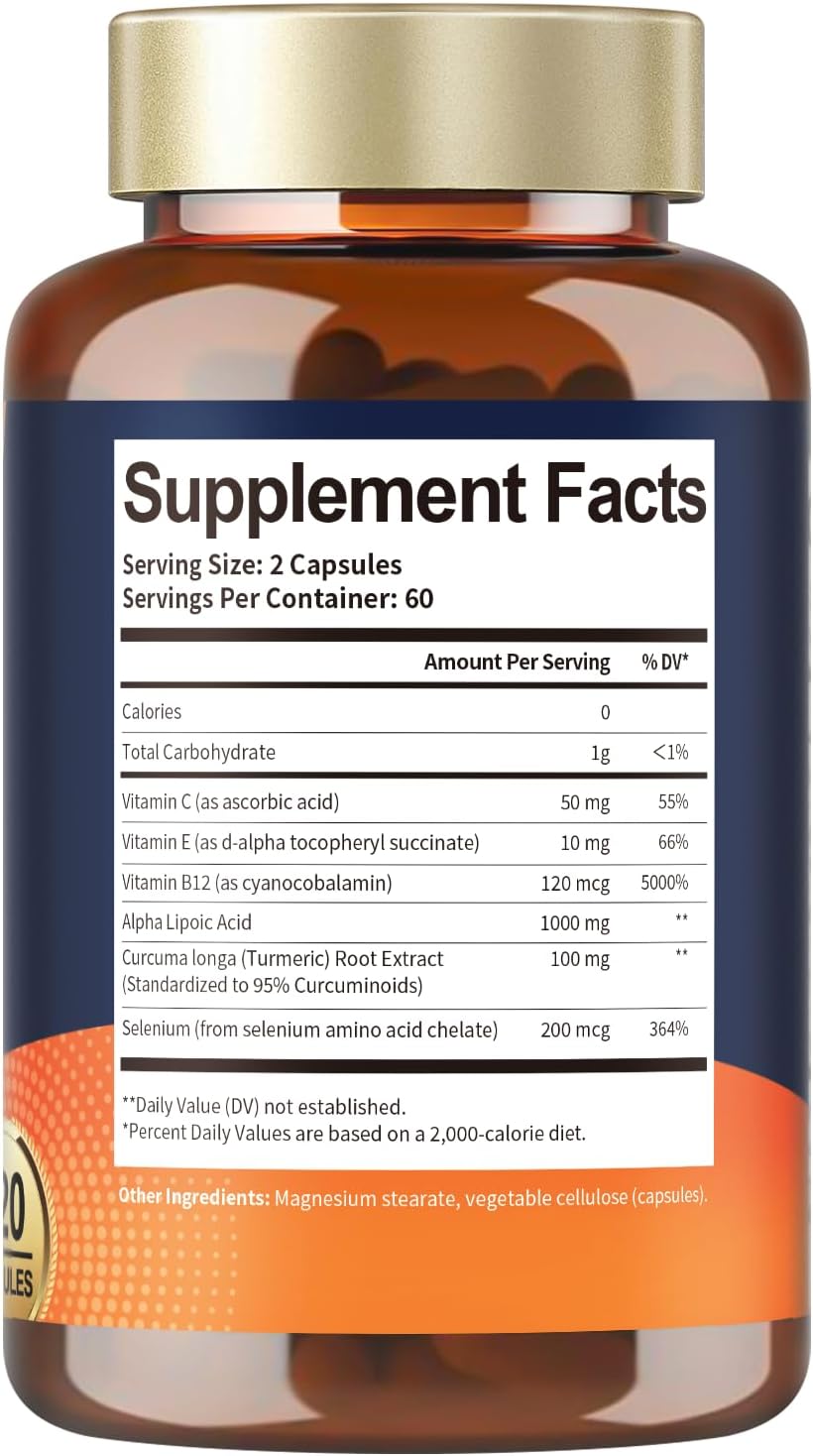 1000mg Alpha Lipoic Acid Capsules for Neuropathy Support & Antioxidant Boost - Vegan & Gluten Free Neuropathy Supplement