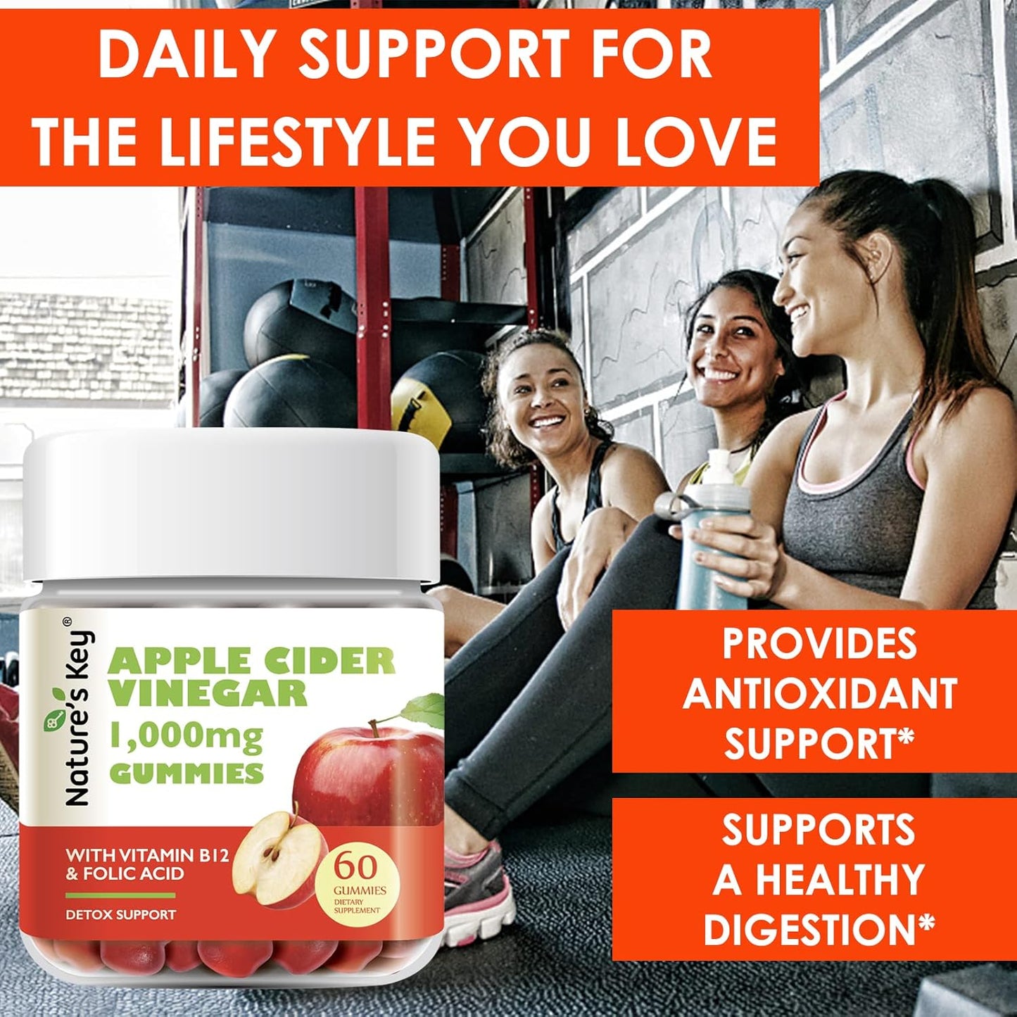 1000mg Apple Cider Vinegar Gummies for Slimming Formula & Detox | 60 Count Vegan Non-GMO Gluten Free Gummy with Folic Acid B6 B12 Beetroot Pomegranate
