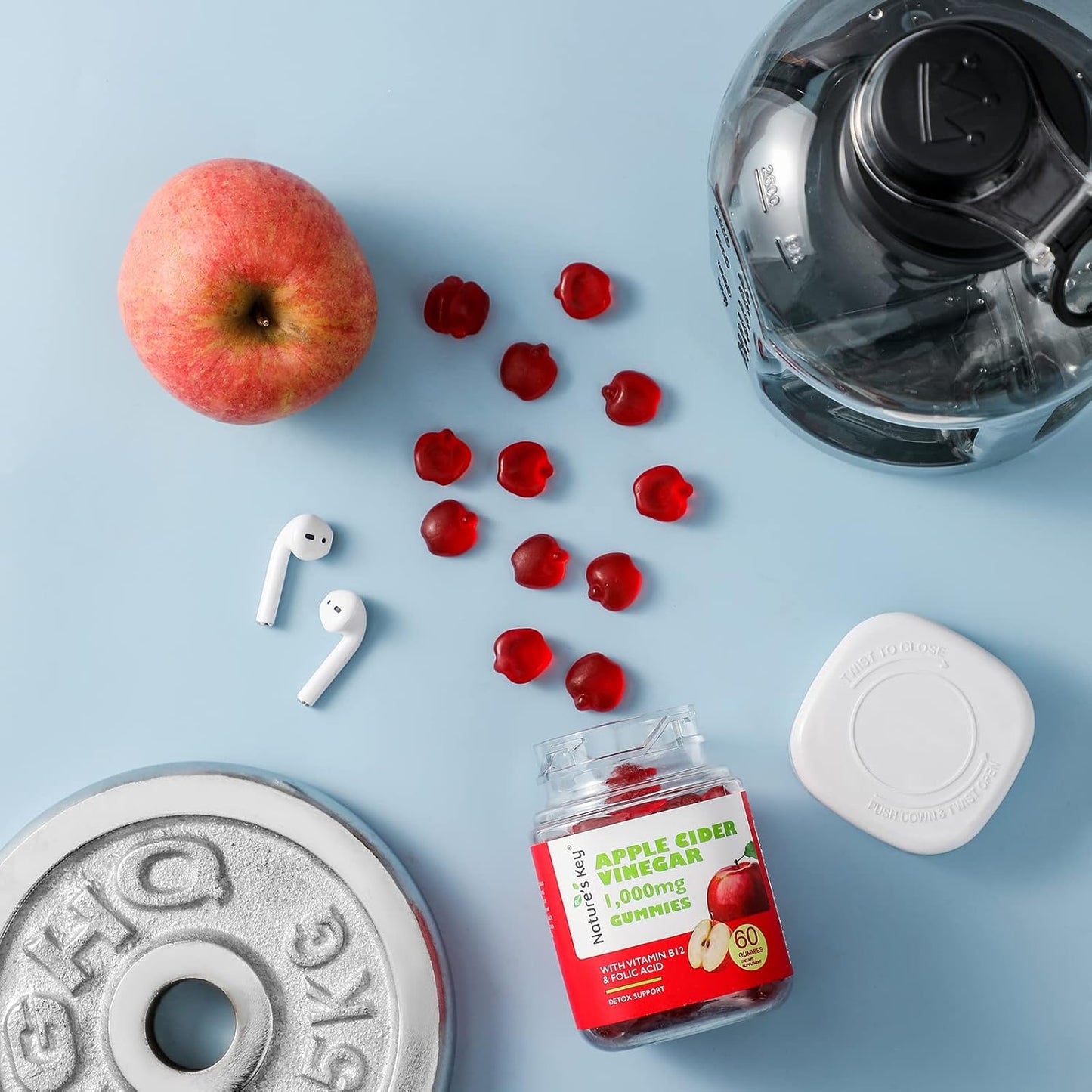 1000mg Apple Cider Vinegar Gummies for Slimming Formula & Detox | 60 Count Vegan Non-GMO Gluten Free Gummy with Folic Acid B6 B12 Beetroot Pomegranate