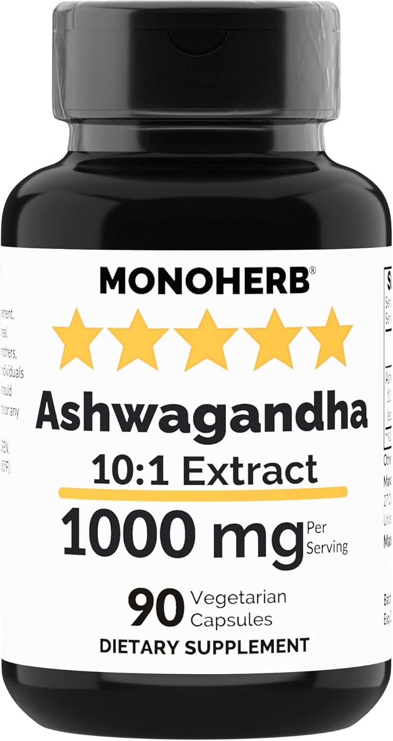 1000mg Ashwagandha Extract - 90 Vegetarian Capsules by MONOHERB