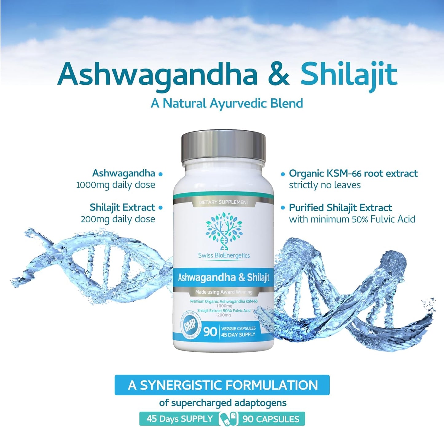 1000mg Ashwagandha KSM-66 & 200mg Shilajit Extract with 50% Fulvic Acid - Vegan Friendly Formula without Fillers or Binders