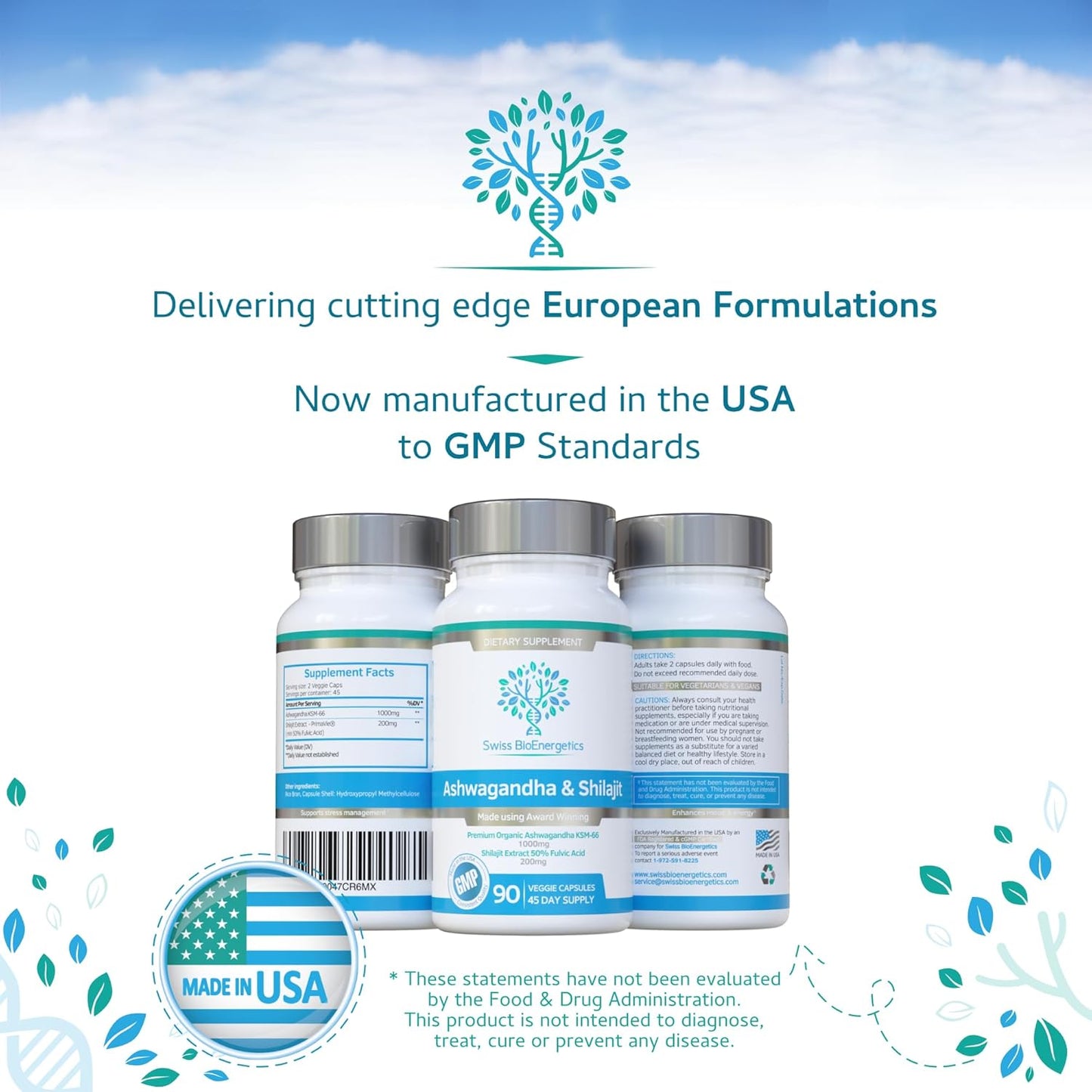 1000mg Ashwagandha KSM-66 & 200mg Shilajit Extract with 50% Fulvic Acid - Vegan Friendly Formula without Fillers or Binders