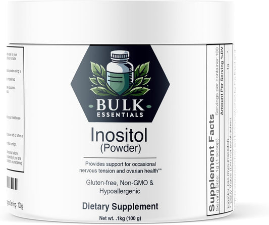 1000mg Bulk Essentials Inositol Powder Supplement - Vitamin B8 Myoinositol - Unflavored Gluten Free - 100g