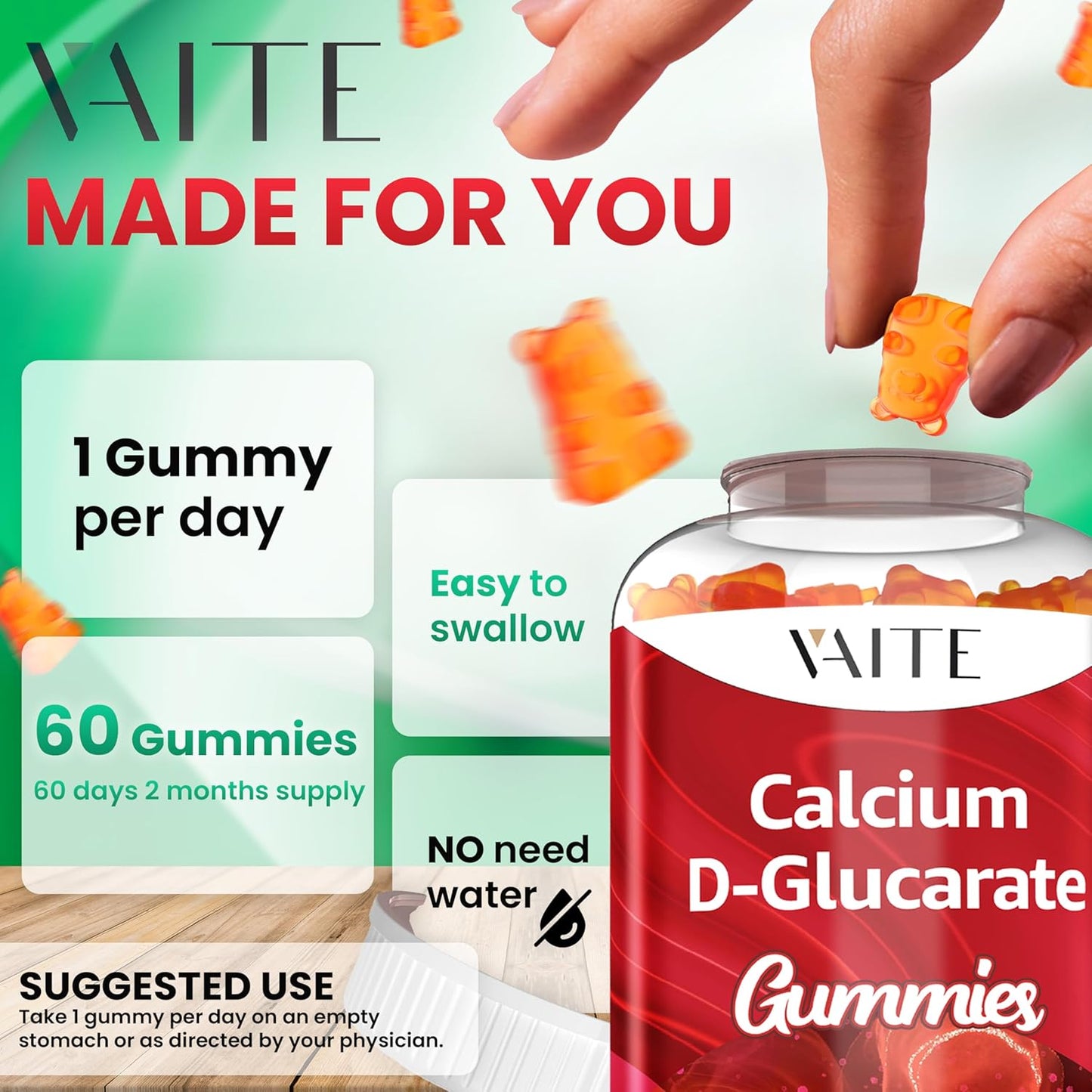 1000mg Calcium D-Glucarate Gummies for Hormone Balance & Menopause Support - Vegan & Non-GMO, 60 Chewables
