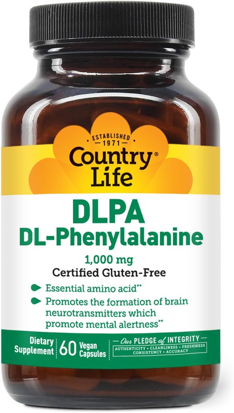 1000mg DL-Phenylalanine (DLPA) Supplement for Mood & Neurotransmitter Health - Vegan & Gluten-Free - 60 Capsules by Country Life