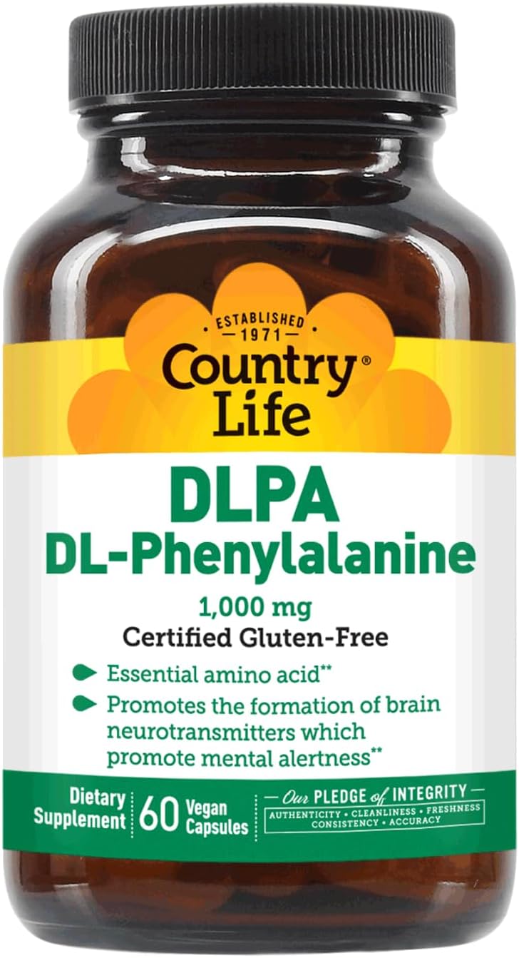 1000mg DL-Phenylalanine (DLPA) Supplement for Mood & Neurotransmitter Health - Vegan & Gluten-Free - 60 Capsules by Country Life