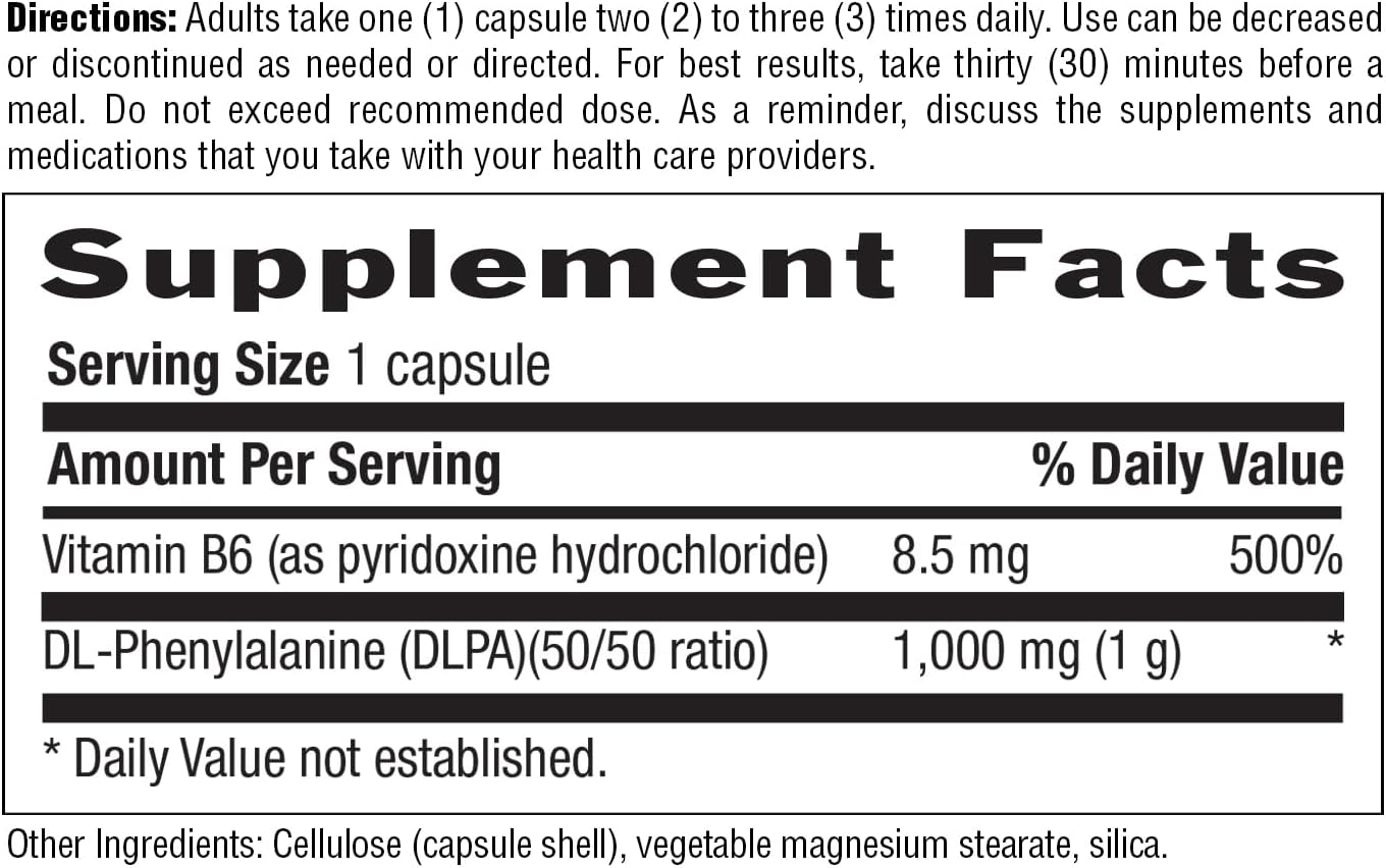 1000mg DL-Phenylalanine (DLPA) Supplement for Mood & Neurotransmitter Health - Vegan & Gluten-Free - 60 Capsules by Country Life