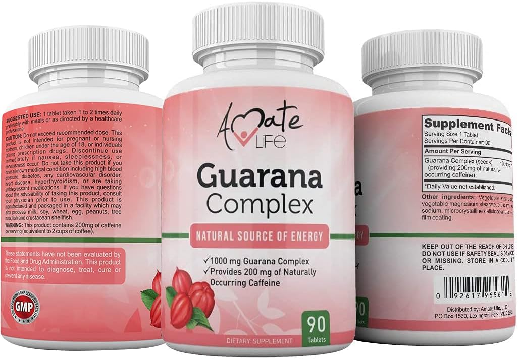 1000mg Guarana Complex Energizer Supplement for Energy & Mind Functions - 90 Tablets