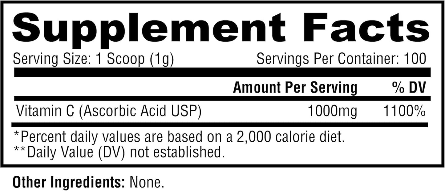 1000mg High Absorption Vitamin C Supplement - Pure Pharma Grade Ascorbic Acid - 100g