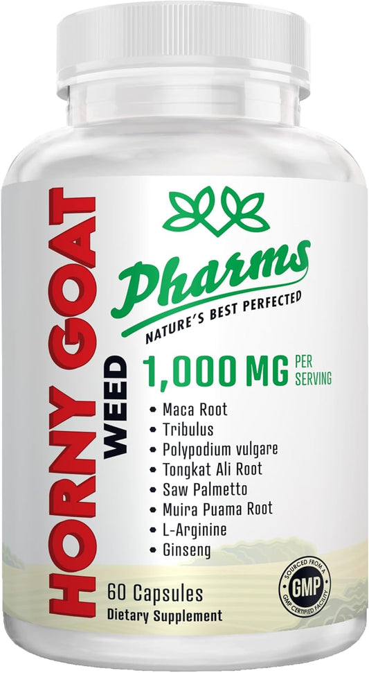 1,000mg Horny Goat Weed Energy Supplement with Maca, Tribulus, Tongkat Ali - Non-GMO Performance Pills - 60 Capsules - BoostGo Australia