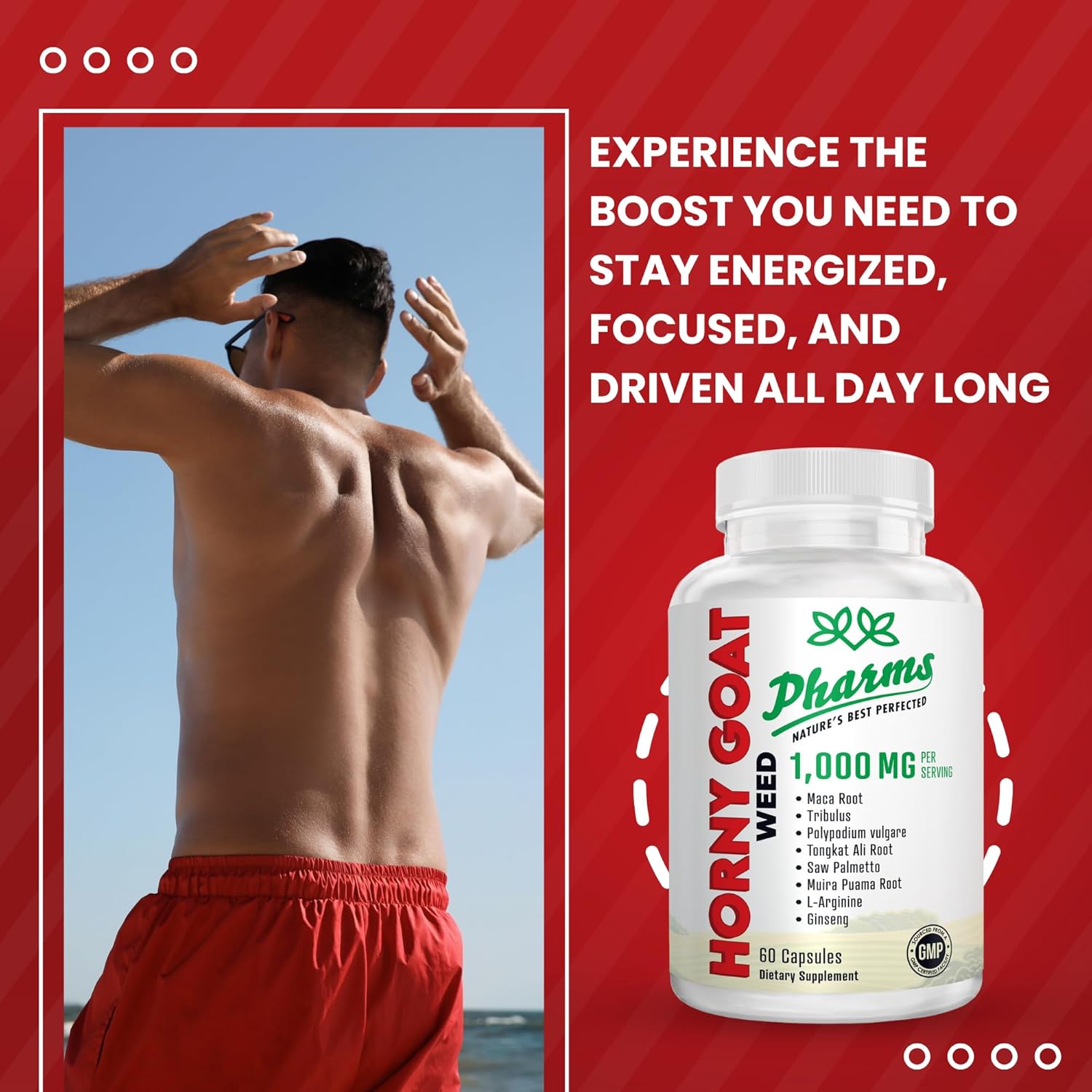 1,000mg Horny Goat Weed Energy Supplement with Maca, Tribulus, Tongkat Ali - Non-GMO Performance Pills - 60 Capsules - BoostGo Australia