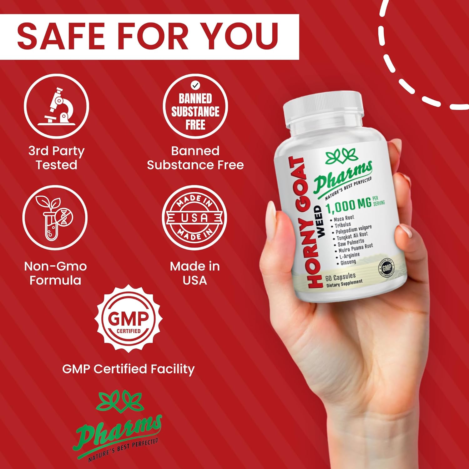 1,000mg Horny Goat Weed Energy Supplement with Maca, Tribulus, Tongkat Ali - Non-GMO Performance Pills - 60 Capsules - BoostGo Australia