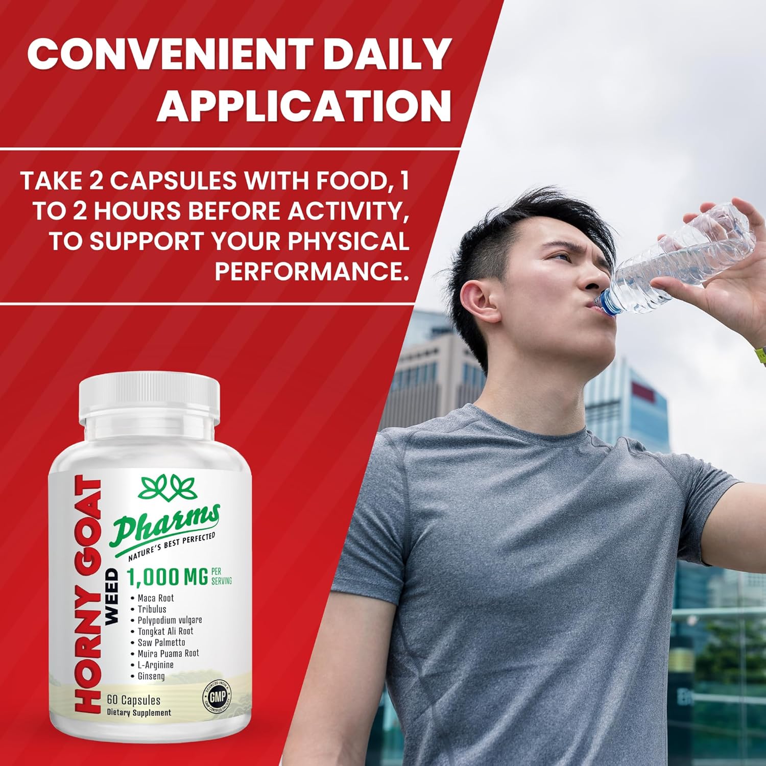 1,000mg Horny Goat Weed Energy Supplement with Maca, Tribulus, Tongkat Ali - Non-GMO Performance Pills - 60 Capsules - BoostGo Australia