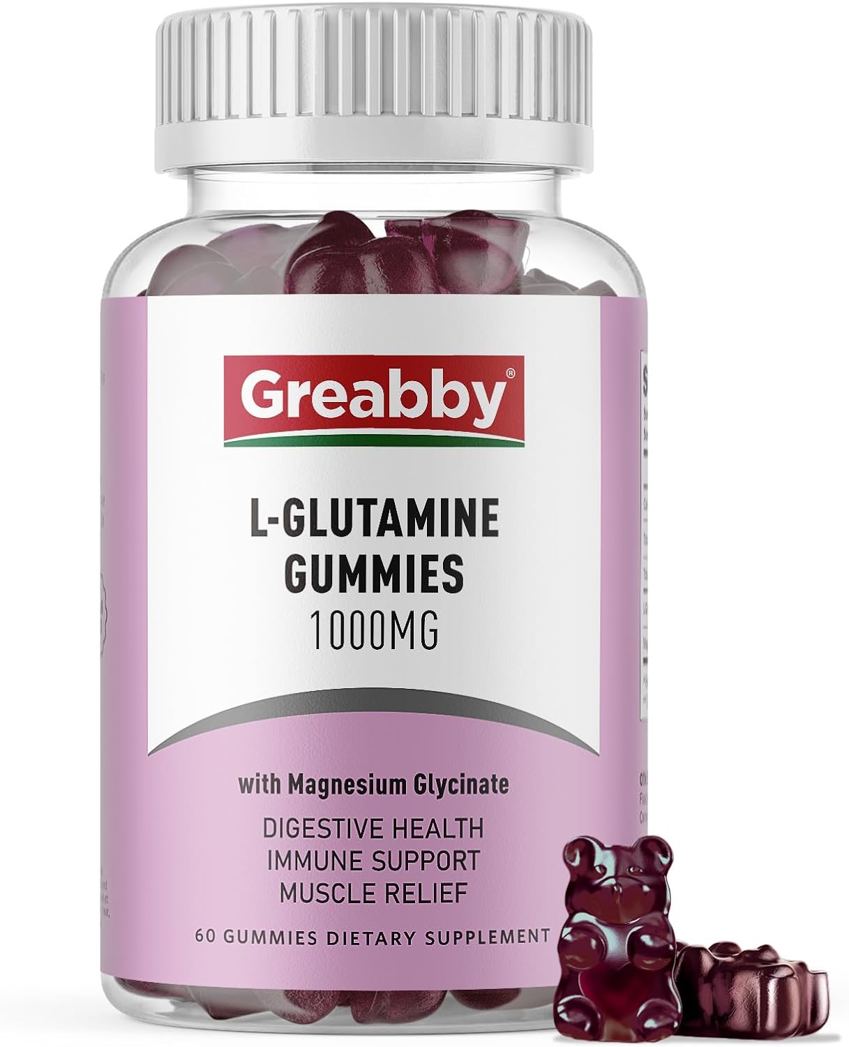1000mg L Glutamine Gummies for Muscle Relief & Immune Support - Vegan Amino Acid Supplement with Magnesium Glycinate - Non-GMO & Gluten Free - 60 Count