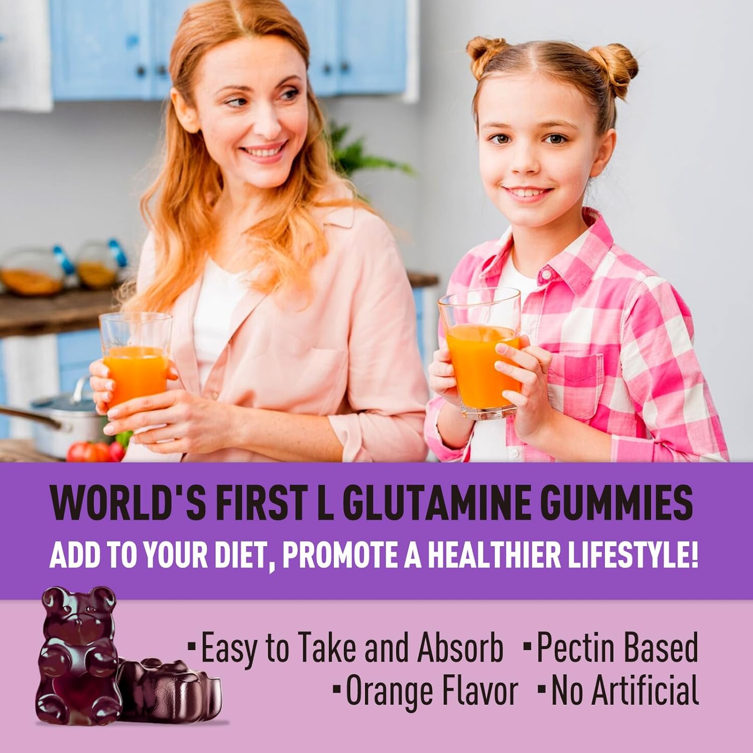 1000mg L Glutamine Gummies for Muscle Relief & Immune Support - Vegan Amino Acid Supplement with Magnesium Glycinate - Non-GMO & Gluten Free - 60 Count