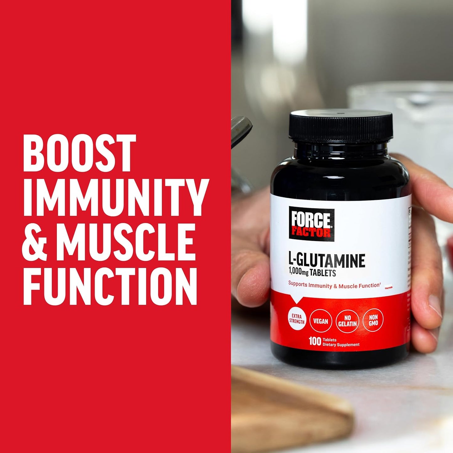 1000mg L-Glutamine Tablets for Muscle Recovery, Healthy Function & Immunity - Vegan, Non-GMO (100 Tablets)