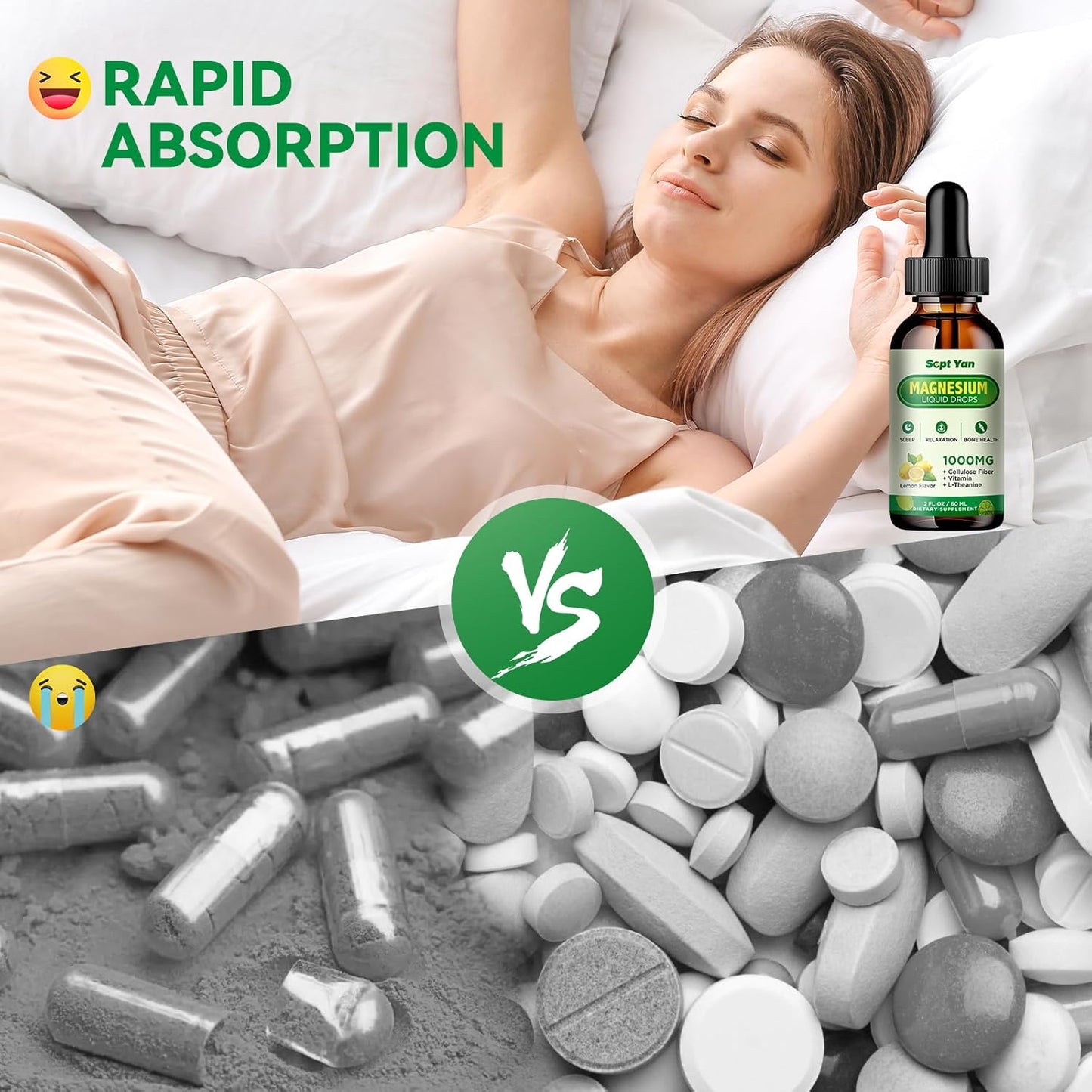 1000mg Magnesium Glycinate Liquid Drops with Fiber, L-Theanine, Vitamin B & C - Lemon Flavor for Sleep, Muscle, Energy & Relaxation