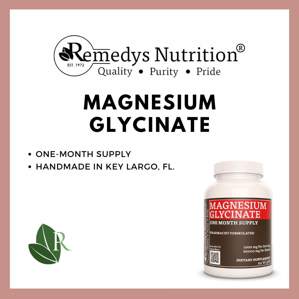 1000mg Magnesium Glycinate with Alfalfa, Watercress & Nettle Leaf - 60 Vegan Capsules - Non-GMO Dietary Supplement