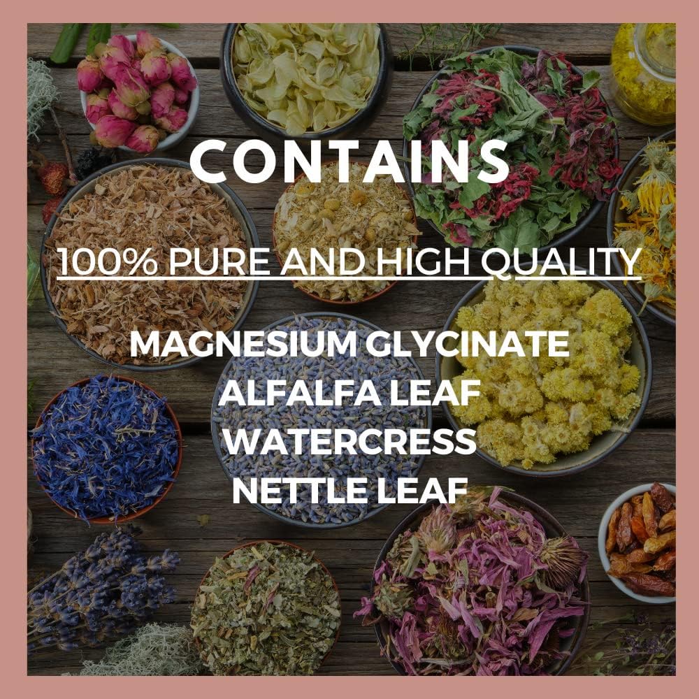 1000mg Magnesium Glycinate with Alfalfa, Watercress & Nettle Leaf - 60 Vegan Capsules - Non-GMO Dietary Supplement