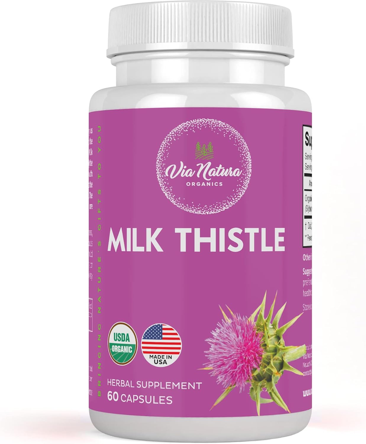 1000mg Milk Thistle Capsules - Organic Herbal Supplement - 60 Capsules by Via Natura Organics