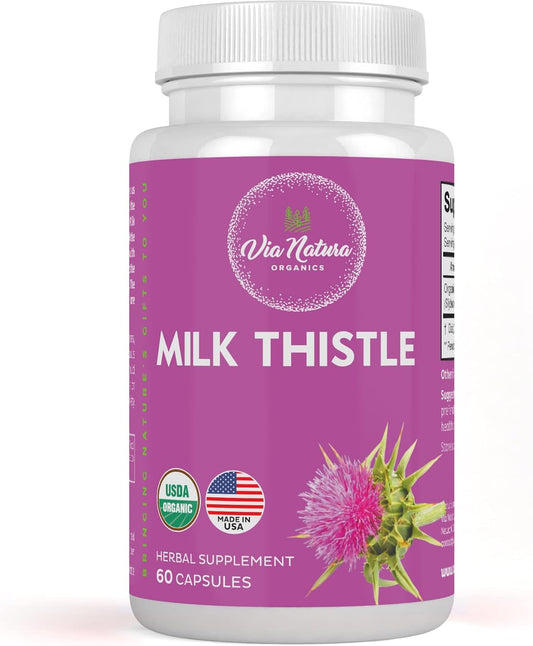 1000mg Milk Thistle Capsules - Organic Herbal Supplement - 60 Capsules by Via Natura Organics