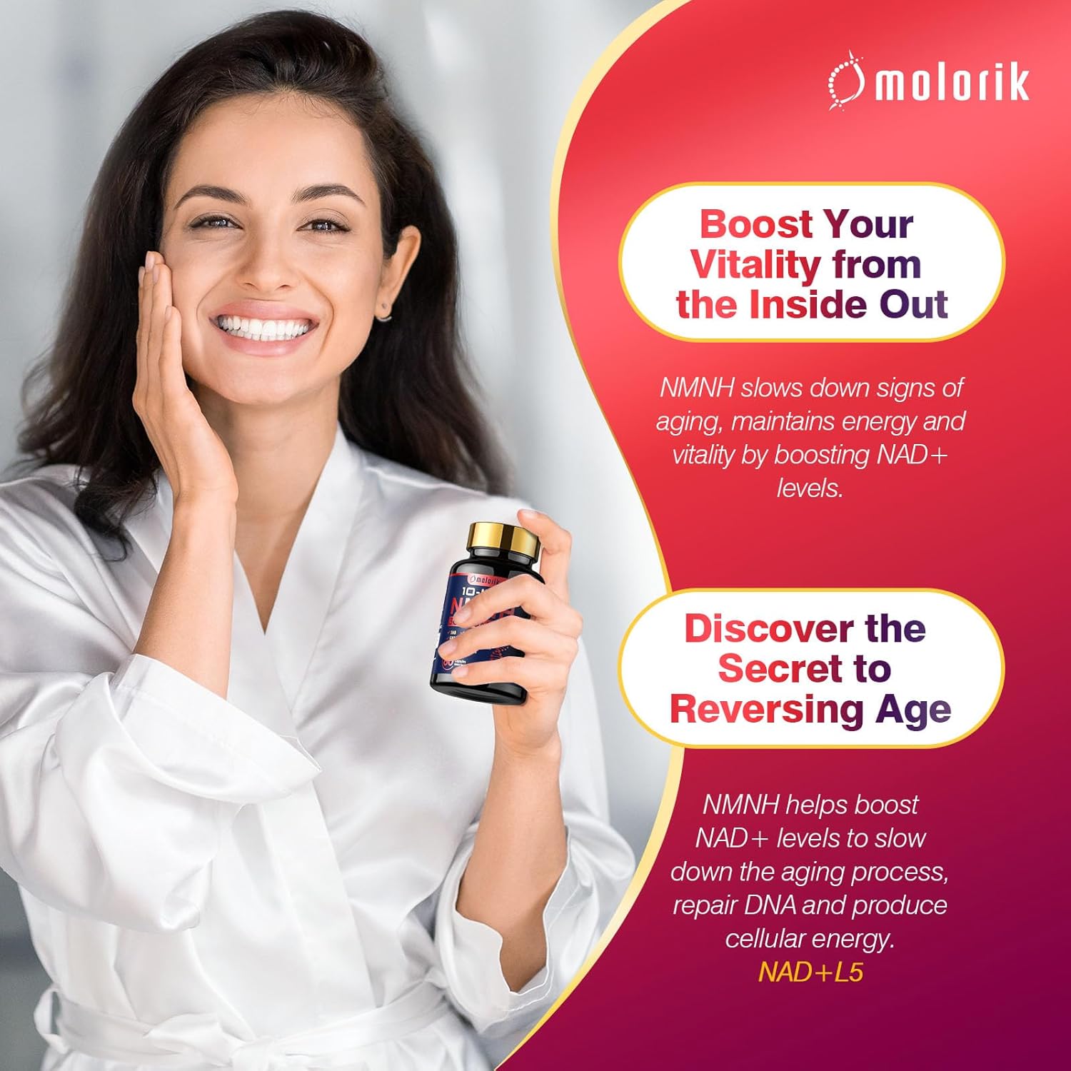 1000mg Molorik NMNH Supplement for Anti-Aging & Energy - 58 Capsules, Non-GMO & Gluten Free - 29 Servings