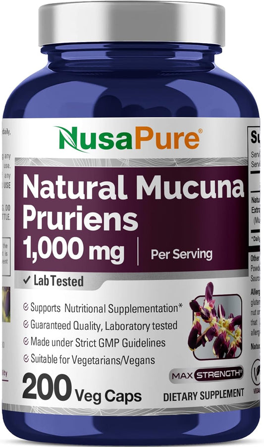 1000mg Mucuna Pruriens Supplement - 200 Veggie Capsules (Non-GMO, Vegetarian, Vegan) by NusaPure - BoostGo Australia