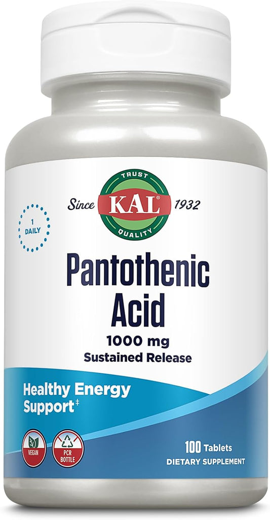 1000mg Pantothenic Acid Vitamin B5 Supplement - Sustained Release Energy Support for Metabolism, Hair, Skin - Vegan - 100 Tablets, 100 Servings, 60-Day Guarantee