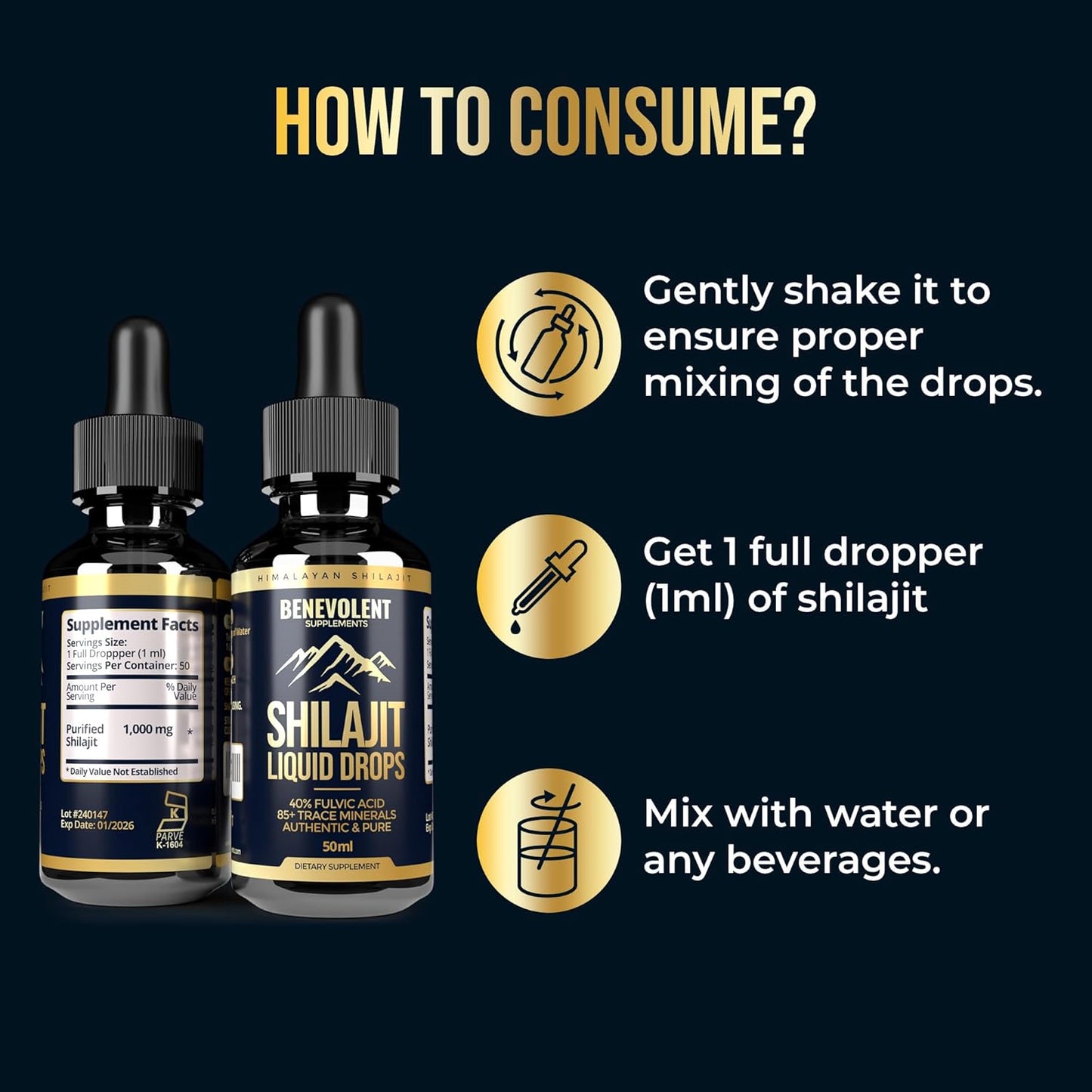 1000mg Pure Himalayan Shilajit Liquid Drops with 85+ Trace Minerals & 40% Fulvic Acid for Energy, Detox, Strength, Immunity - 50 Day Supply