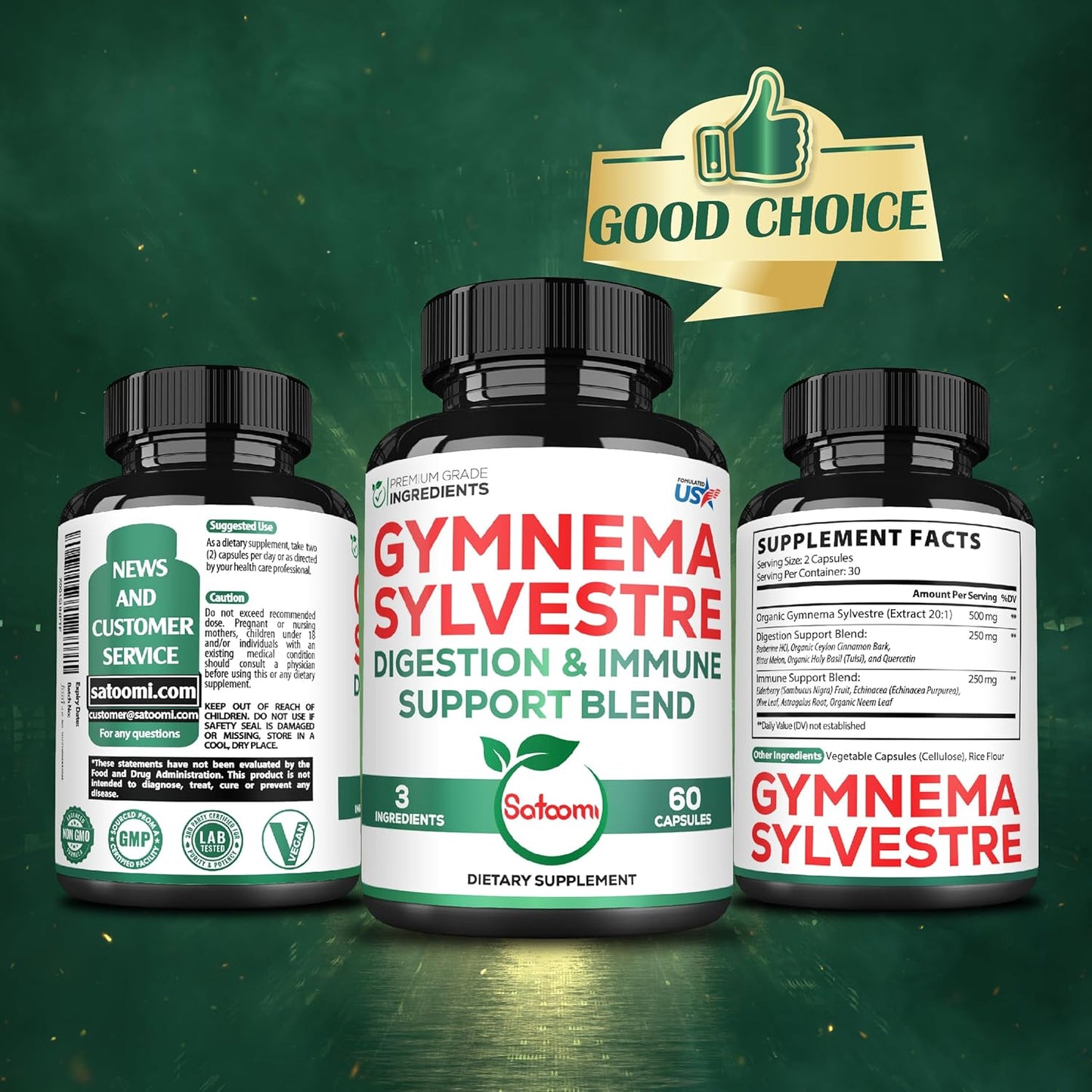 1000mg Satoomi Extract 20:1 Gymnema Sylvestre Supplements with Berberine HCl, Ceylon Cinnamon, Elderberry - Immune System & Circulatory Health Support - 60 Capsules