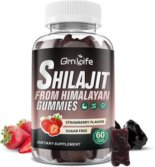 1000MG Shilajit Gummies for Energy & Immunity - Sugar-Free, Strawberry Flavor - 60 Count for Men & Women