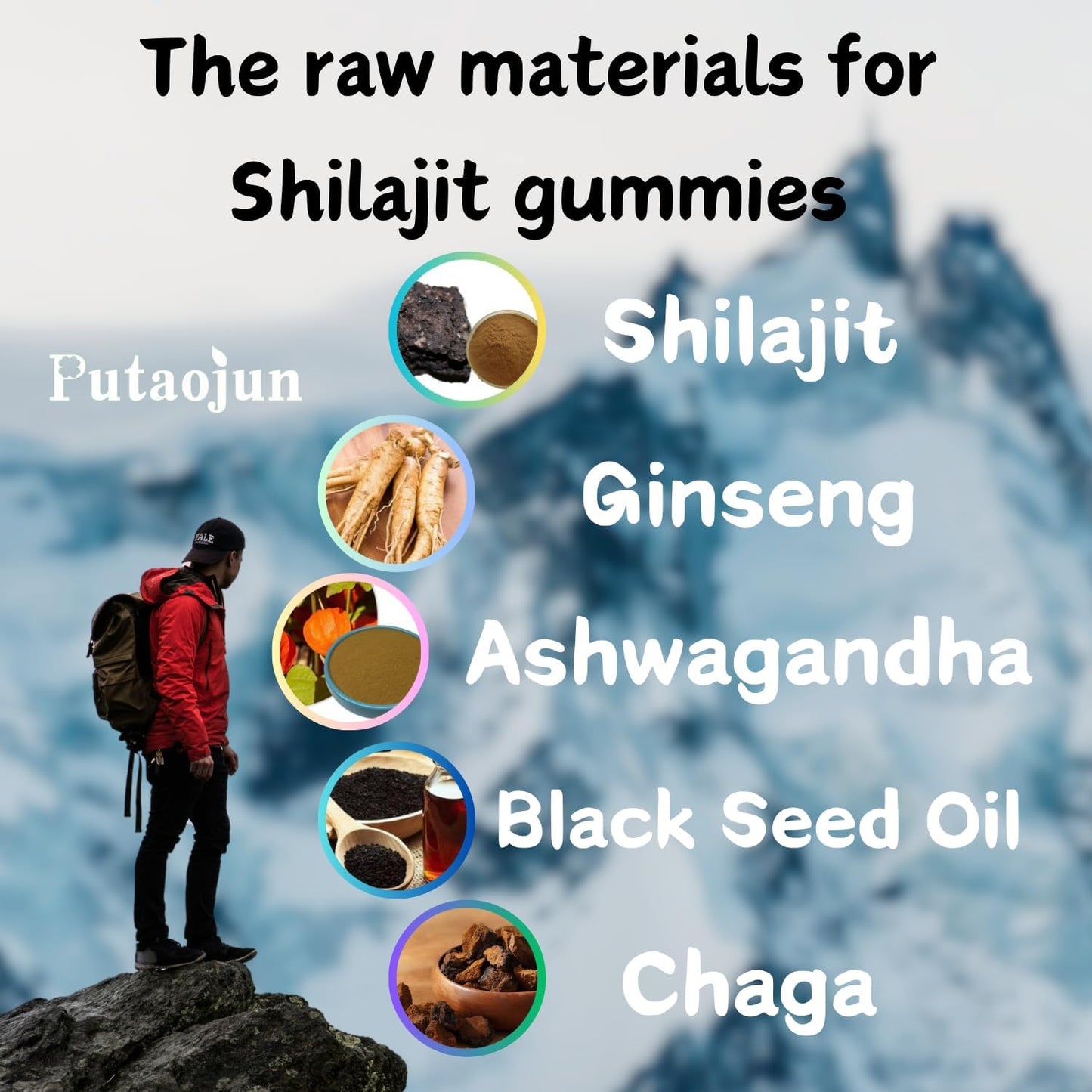 1000mg Shilajit Gummies with Ashwagandha, Chaga, Ginseng - Men, Women, Kids Supplement with Saw Palmetto & Black Seed Oil