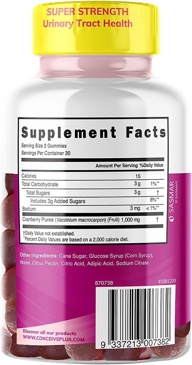 1000mg Strength Cranberry Gummy Vitamins for Urinary Health - 60 Gummies, 30 Day Supply
